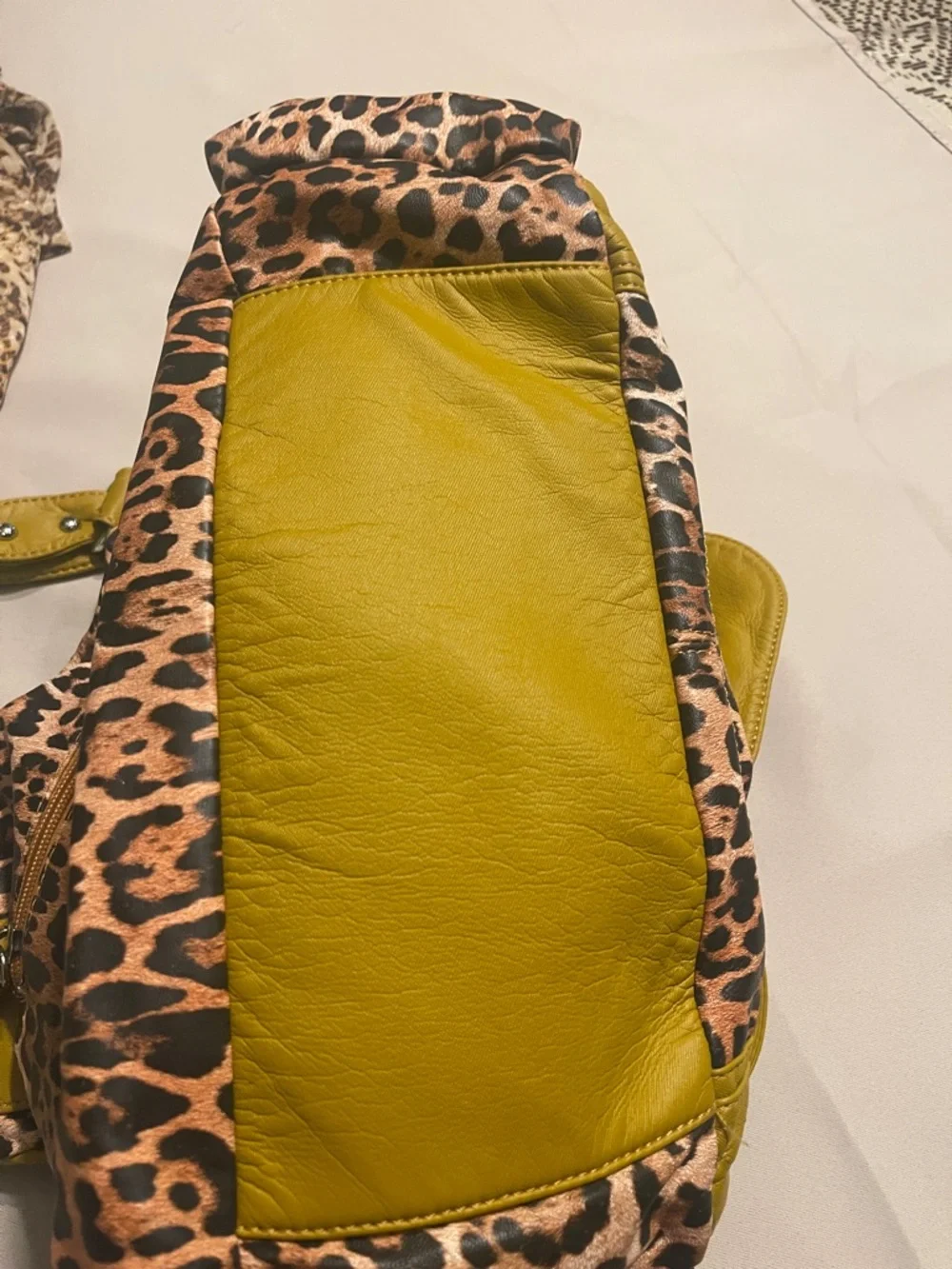 Angel Kiss Leopard Print Shoulder Bag with Olive Green Trim - Picture 5 of 7